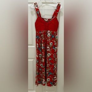 SOLITAIRE BY ANTHROPOLOGY MAXI FLORAL DRESS CROCHET TOP RED SIZE L c2